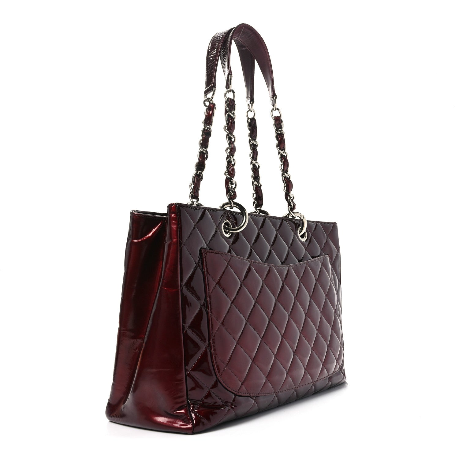 Chanel Patent Quilted Grand Shopping Tote GST Dark Bordeaux 3 of 11