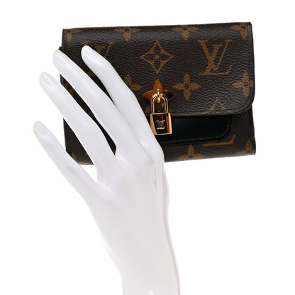 Louis Vuitton Monogram Flower Lock Compact Wallet Black 2 of 8