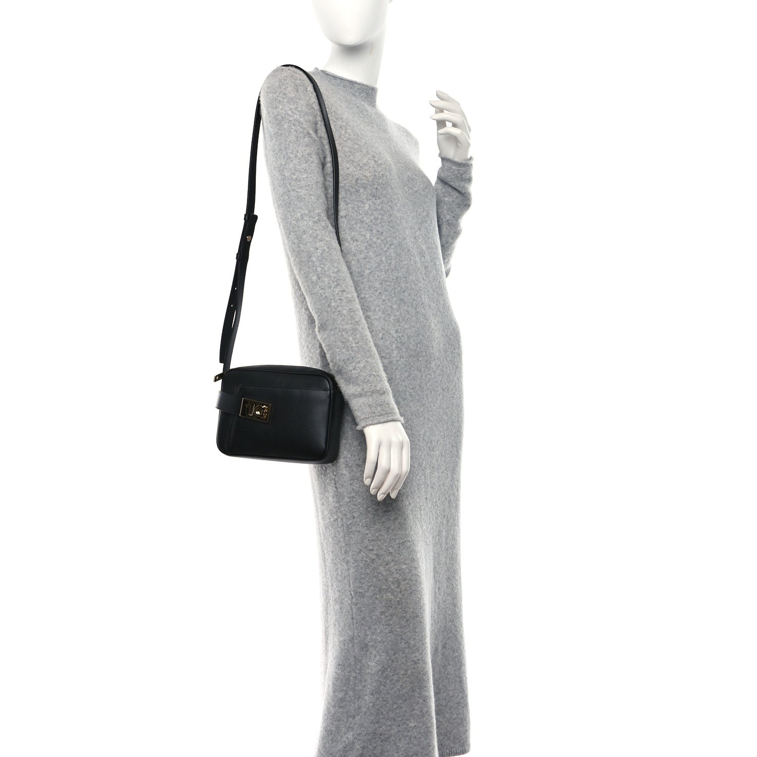 Salvatore Ferragamo Calfskin Gancio Small Camera Case Black 2 of 8