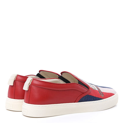 Gucci Canvas Sylvie Stripe Logo Mens Dublin Slip On Sneakers 9.5 Mystic White Hibiscus Red Maritime 4 of 9