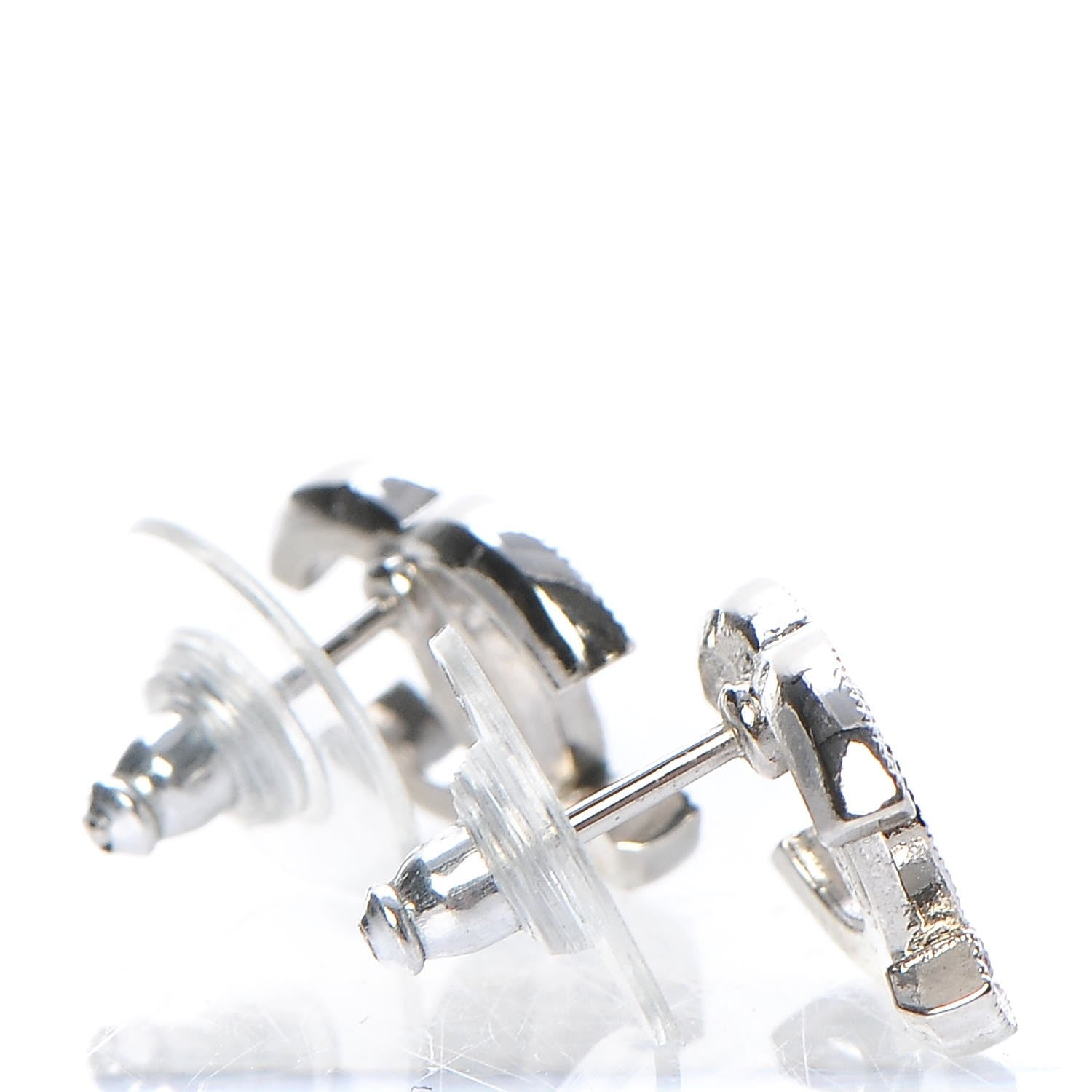 Chanel Enamel Crystal CC Earrings Silver Pink 4 of 5