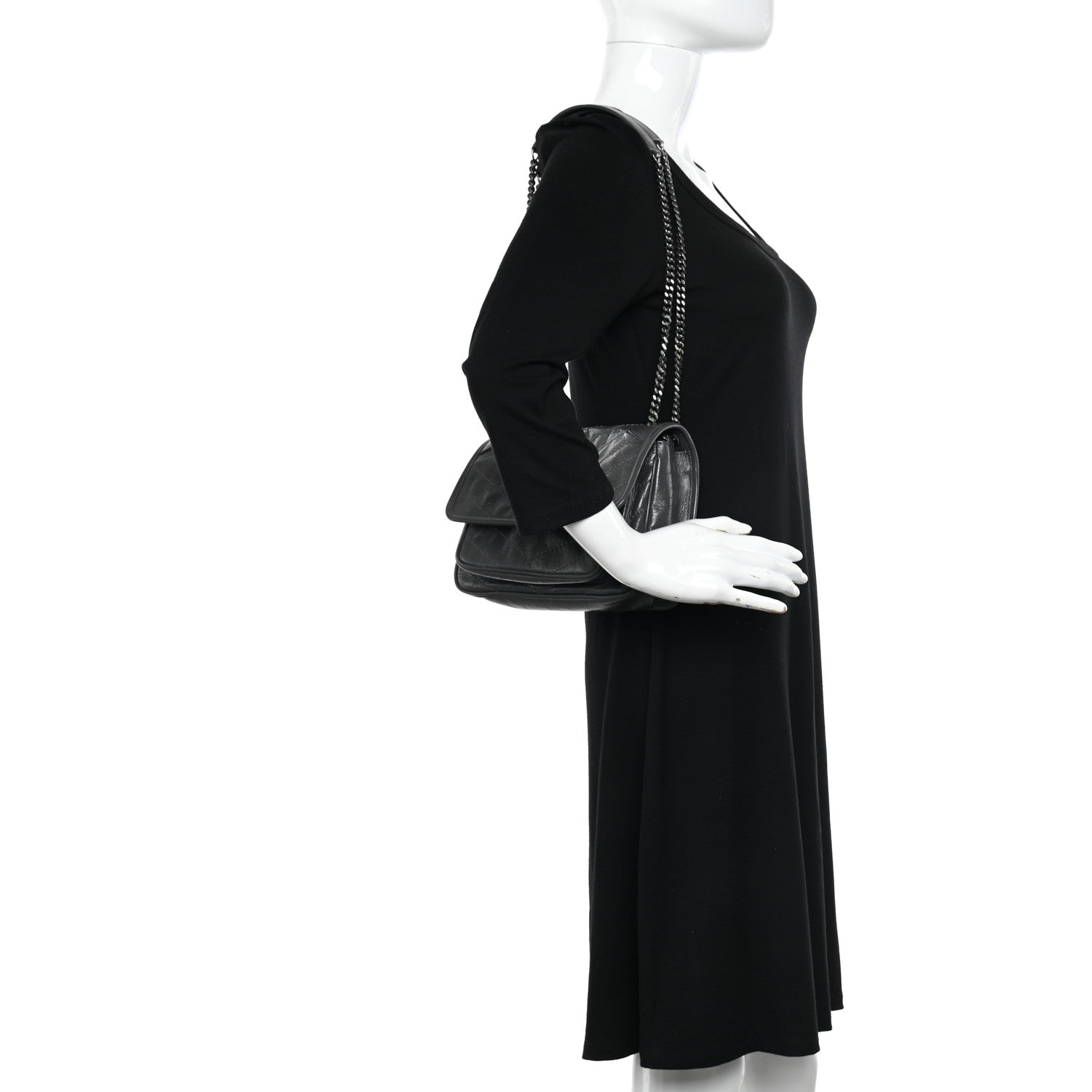 Saint Laurent Crinkled Calfskin Matelasse Monogram Baby Niki Chain Satchel Storm 2 of 11