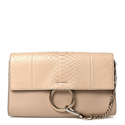 Chloe Snakeskin Calfskin Faye Clutch Pearl Beige 1 of 7