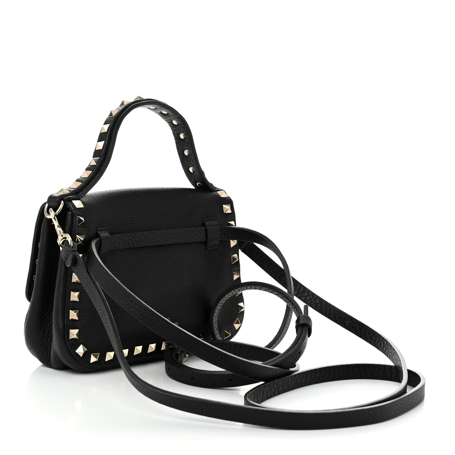 Valentino Garavani Grainy Calfskin Small Rockstud Top Handle Bag Black 3 of 10