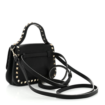 Valentino Garavani Grainy Calfskin Small Rockstud Top Handle Bag Black 3 of 10