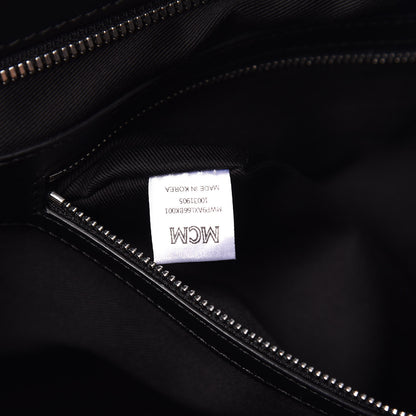 MCM Metallic Visetos Striped Medium Anya Shopper Tote Black Silver 7 of 11