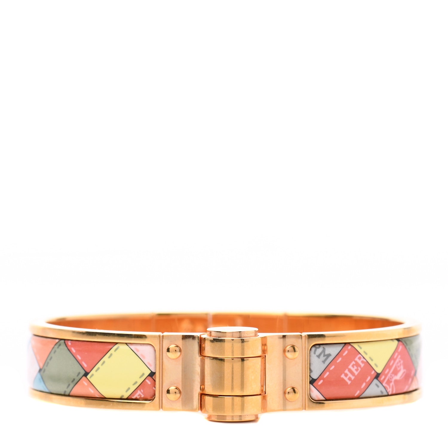 Hermes Enamel Printed Narrow Bolduc Au Carre Hinged Bracelet M Romantique 1 of 4