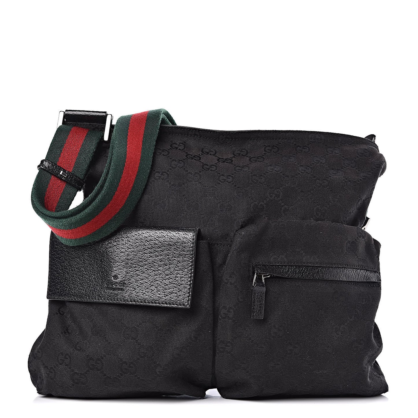Monogram Web Medium Double Pocket Messenger Bag Black