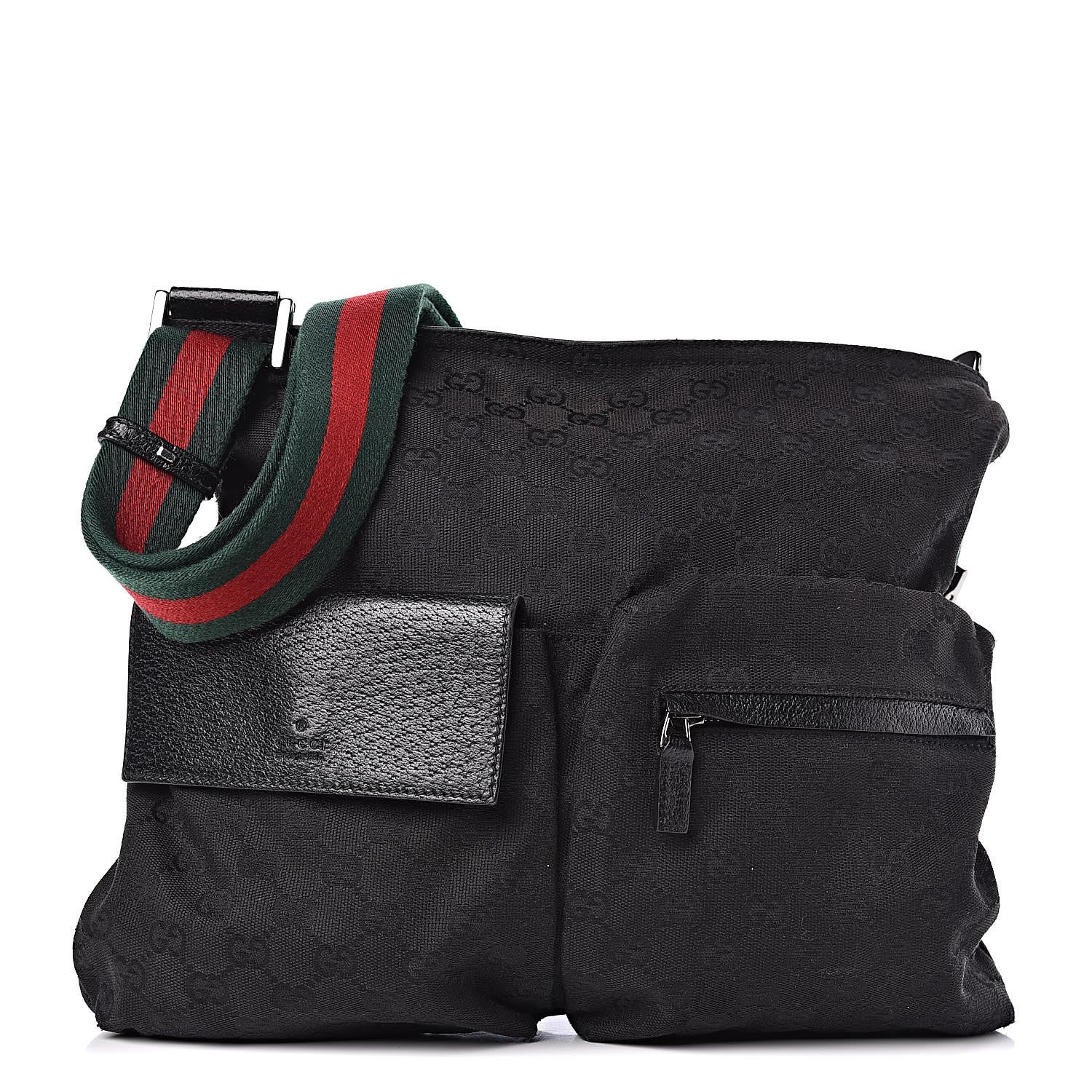 Gucci Monogram Web Medium Double Pocket Messenger Bag Black 1 of 14