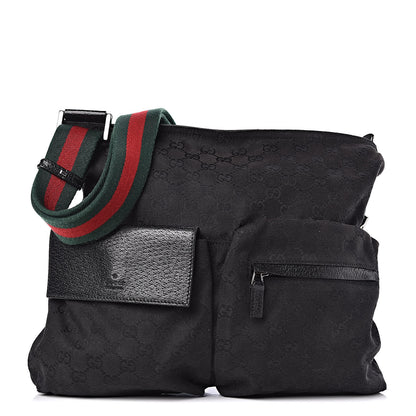 Gucci Monogram Web Medium Double Pocket Messenger Bag Black 1 of 14