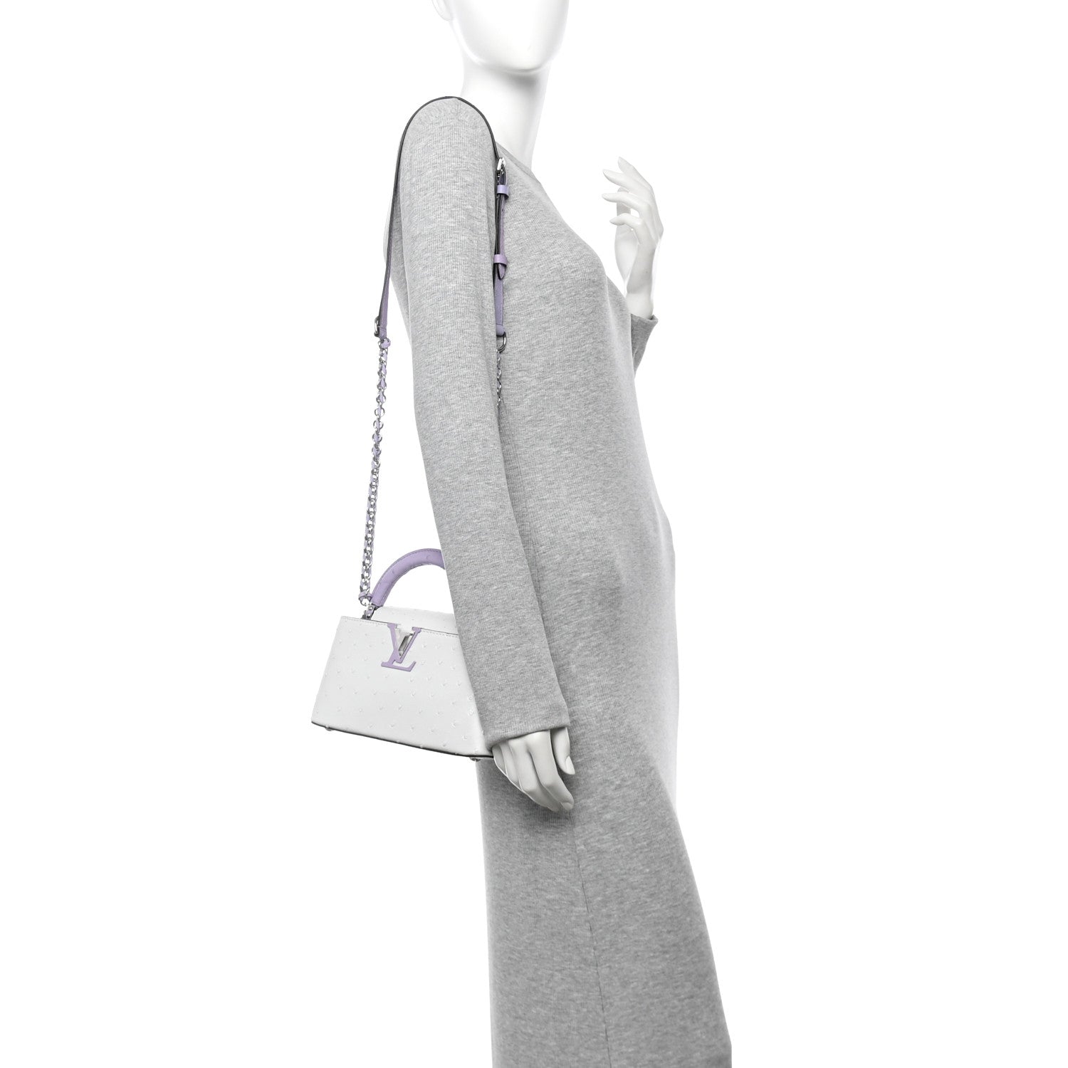 Louis Vuitton Iridescent Ostrich Capucines East West Mini White Pearl Lilac 2 of 9