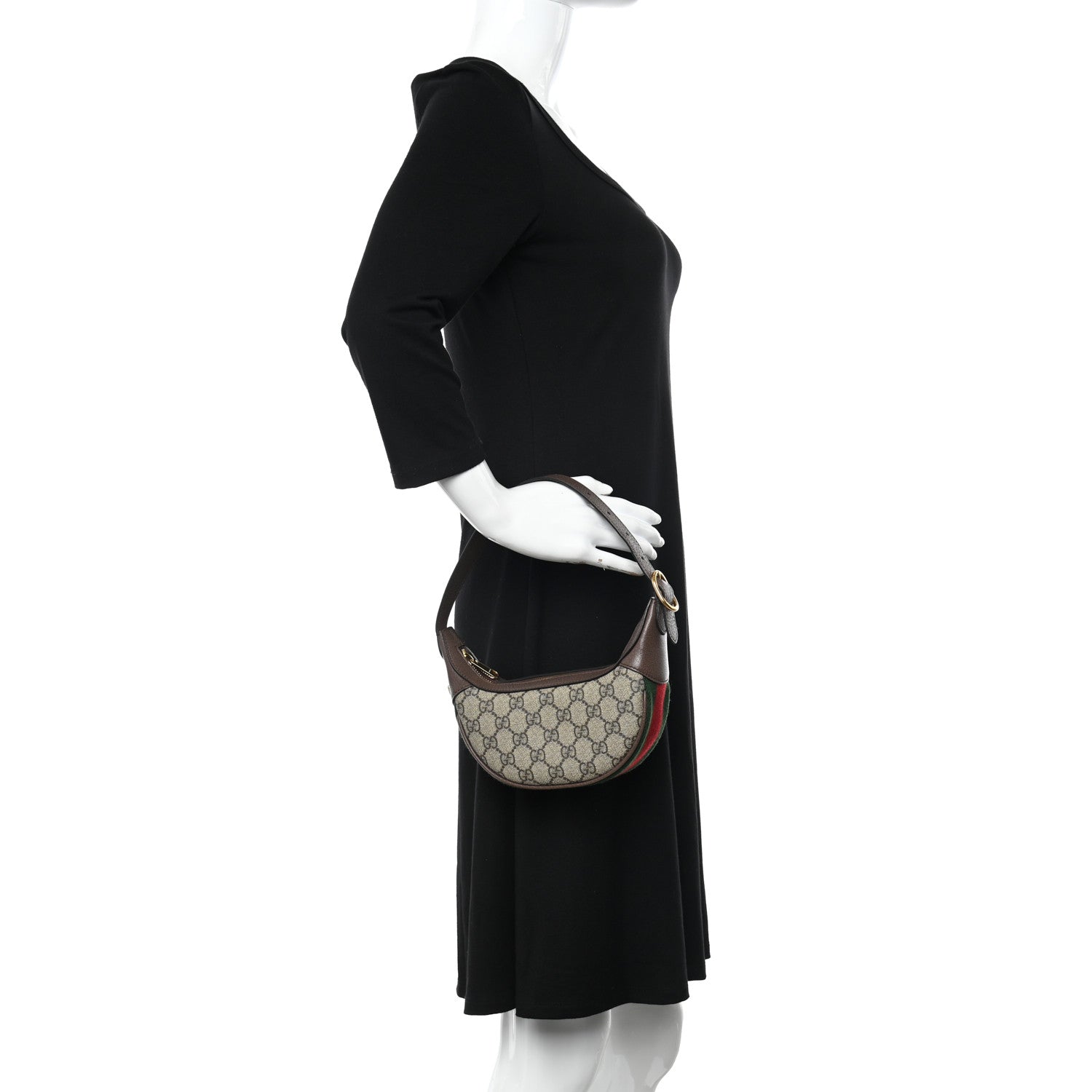 Gucci GG Supreme Monogram Textured Calfskin Web Mini Ophidia Half Moon Hobo Beige Ebony New Acero 2 of 10