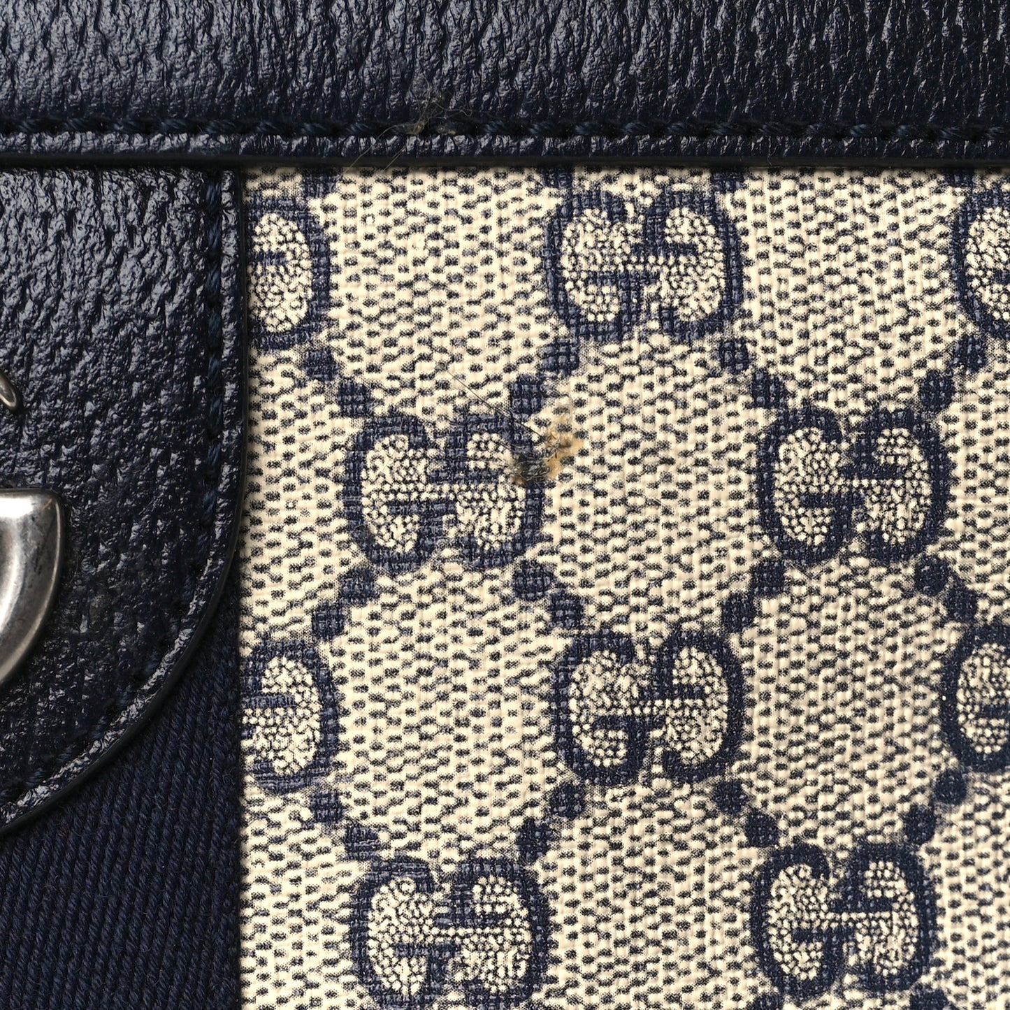 GG Supreme Monogram Textured Dollar Calfskin Web Small Ophidia Messenger Bag Beige Blue