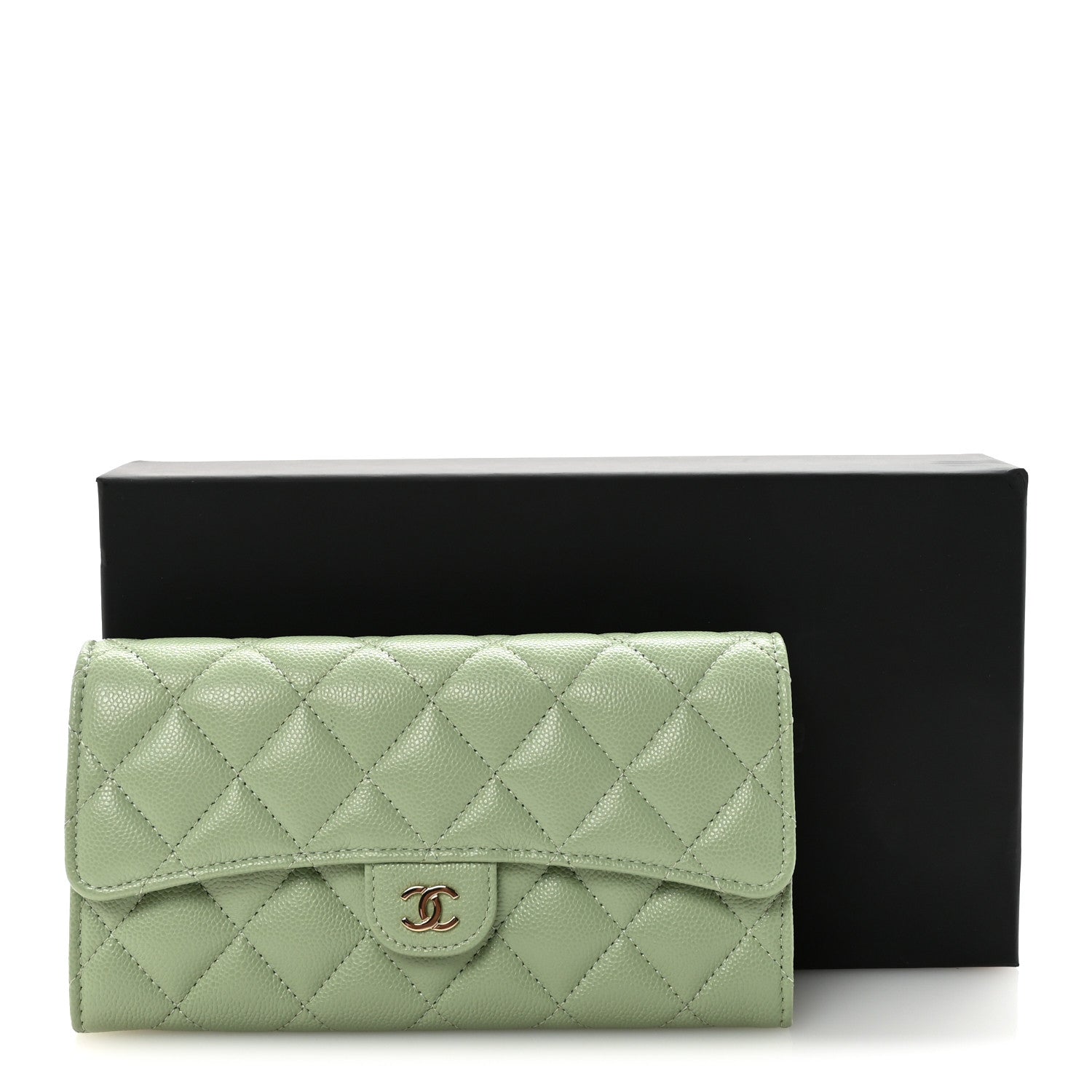 Chanel Caviar Quilted Large Gusset Flap Wallet Light Green 9 of 9