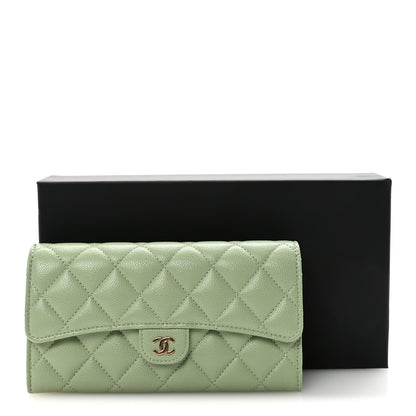Chanel Caviar Quilted Large Gusset Flap Wallet Light Green 9 of 9