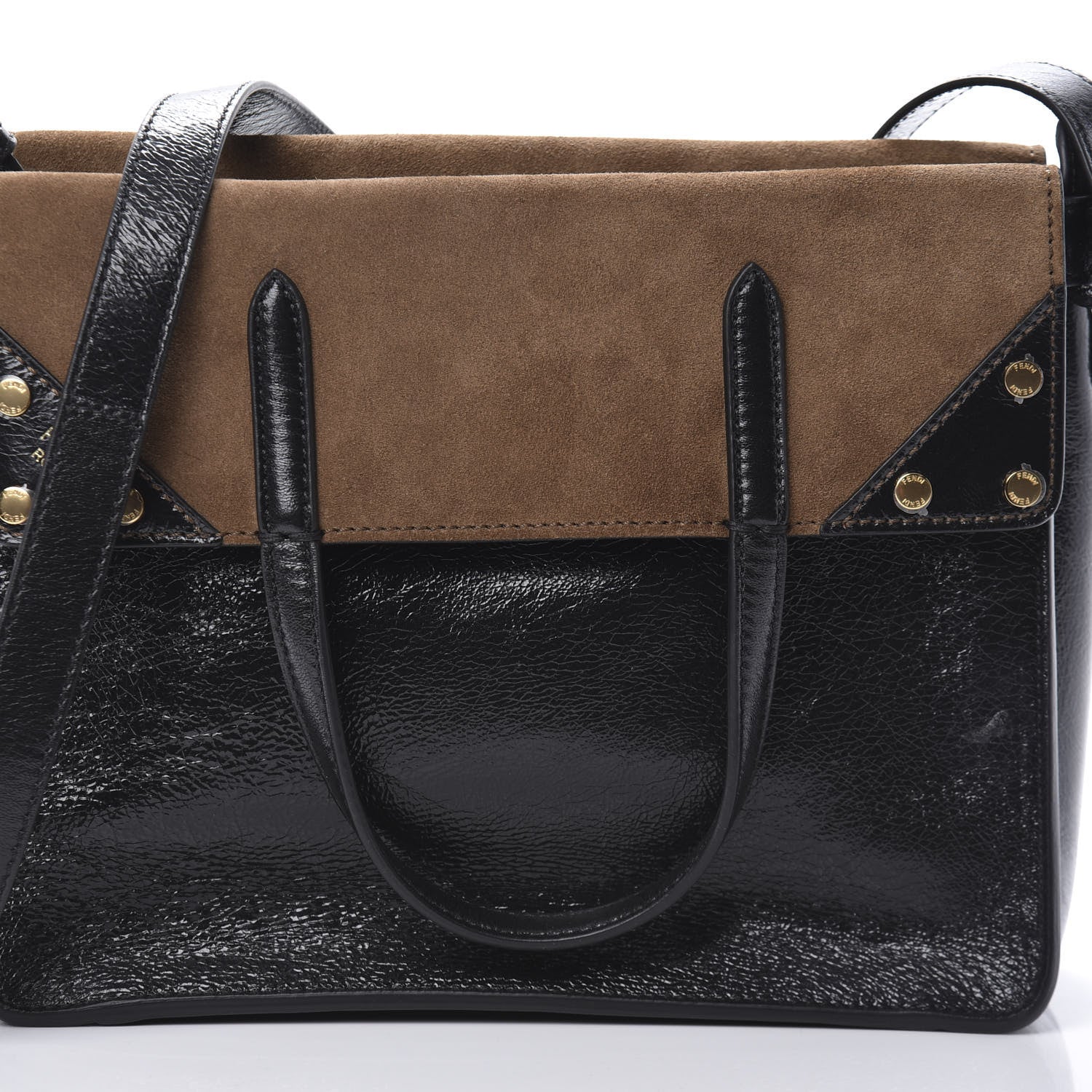 Fendi Agnello Old Shine Vitello Go Rain Small Flip Tote Black Marrone 8 of 12