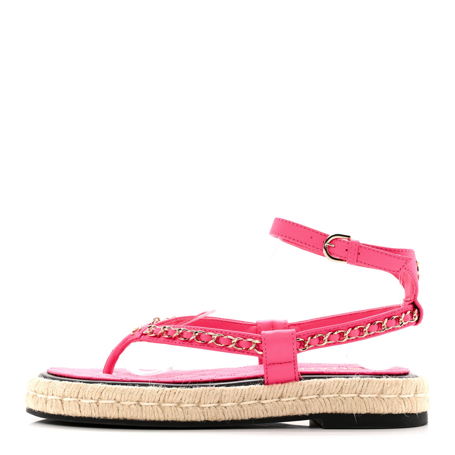 Chanel Lambskin Chain CC Thong Espadrille Sandals 37 Pink 1 of 8