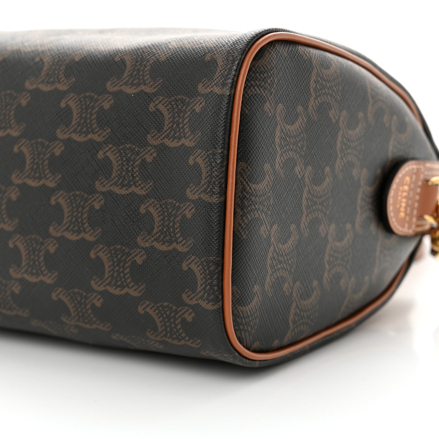 Triomphe Canvas Calfskin Small Boston Bag Tan