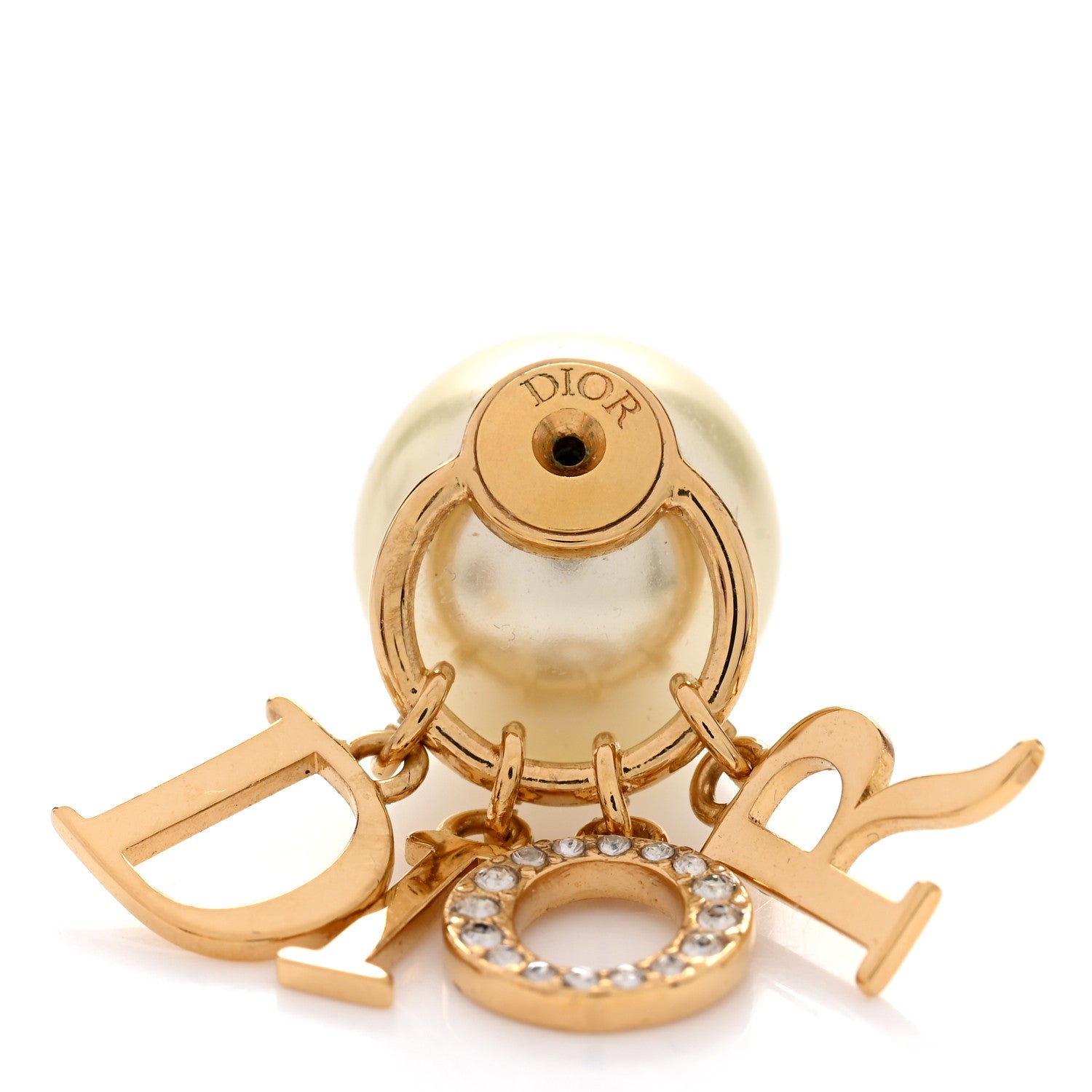 Christian Dior Pearl Crystal Tribal Logo Charms Earrings Gold 4 of 5