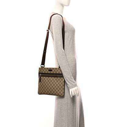 Gucci GG Supreme Monogram Selleria Calfskin Small Flat Side Zip Messenger Bag Beige Ebony Cocoa Dark Chocolate 2 of 12