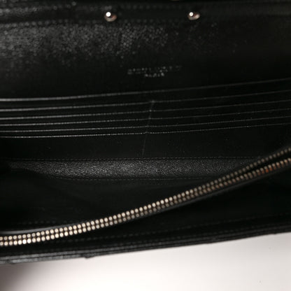 Saint Laurent Grain De Poudre Matelasse Chevron Monogram Chain Wallet Black 6 of 12