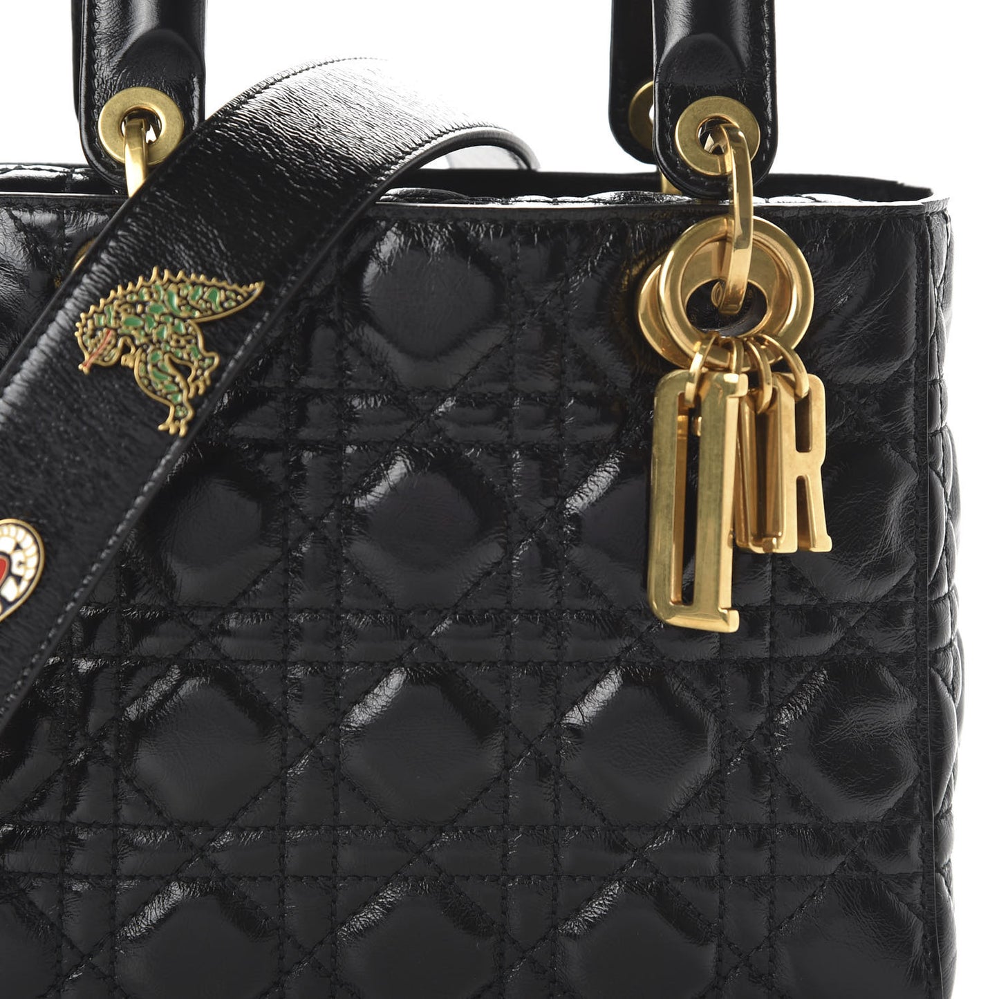 Crinkled Patent Cannage Small Lucky Badges My Lady Dior Black