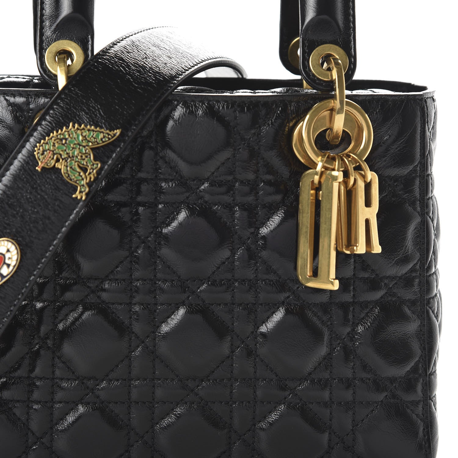 Christian Dior Crinkled Patent Cannage Small Lucky Badges My Lady Dior Black 9 of 9