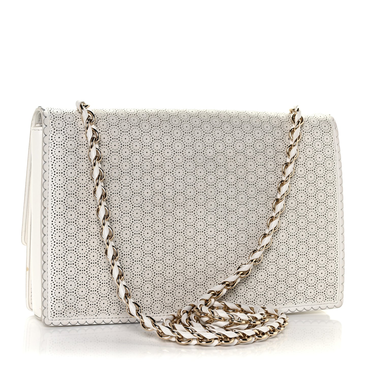 Perforated Calfskin Ginny Bow Crossbody Bag White