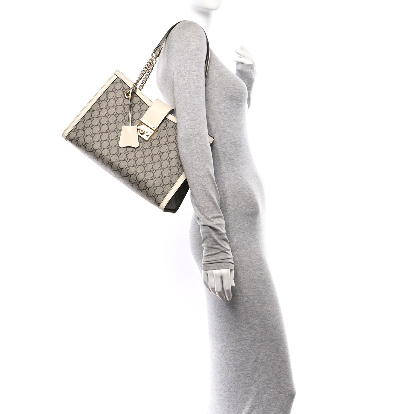 GG Supreme Monogram Medium Padlock Tote White