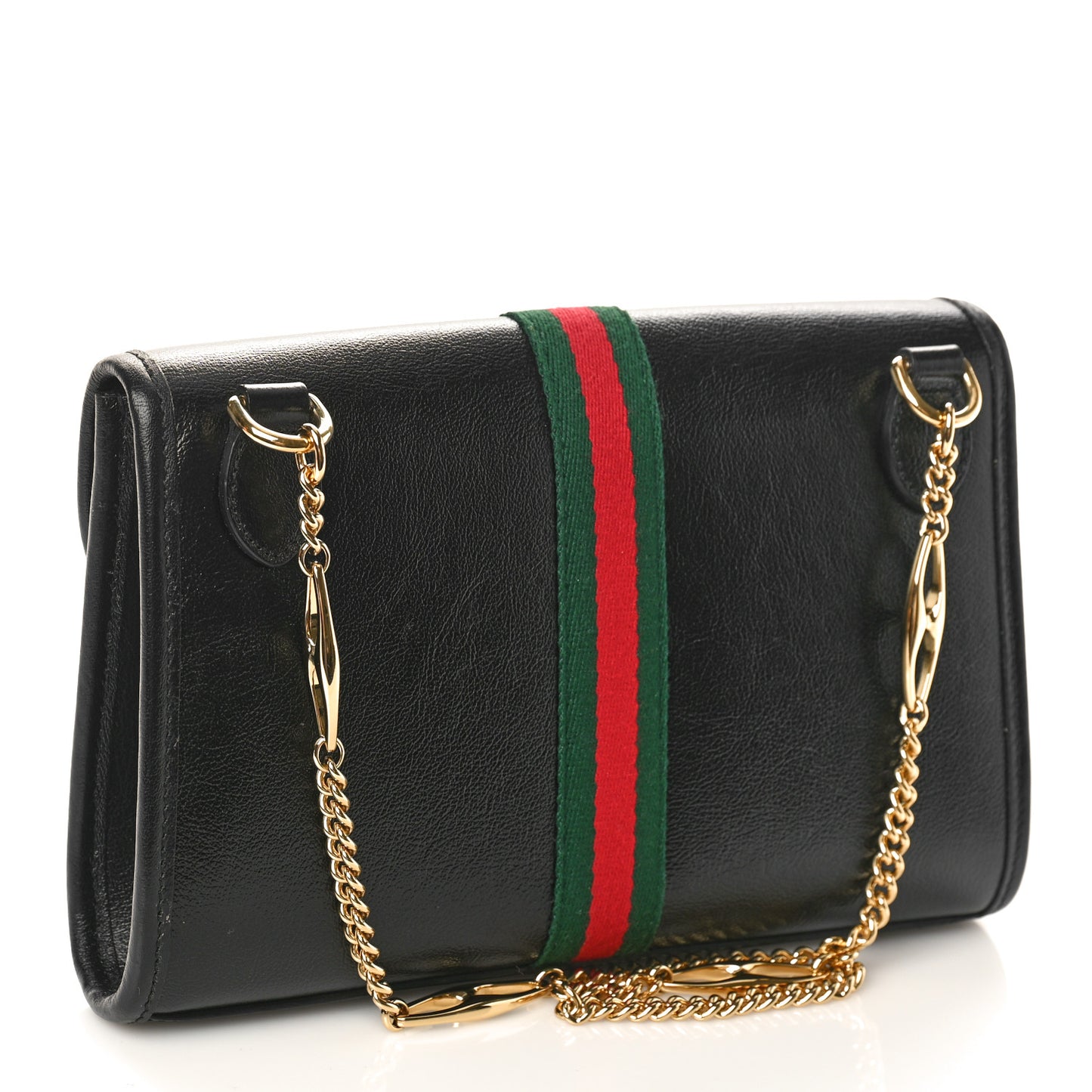 Textured Calfskin Web Small Rajah Slim Flap Shoulder Bag Black