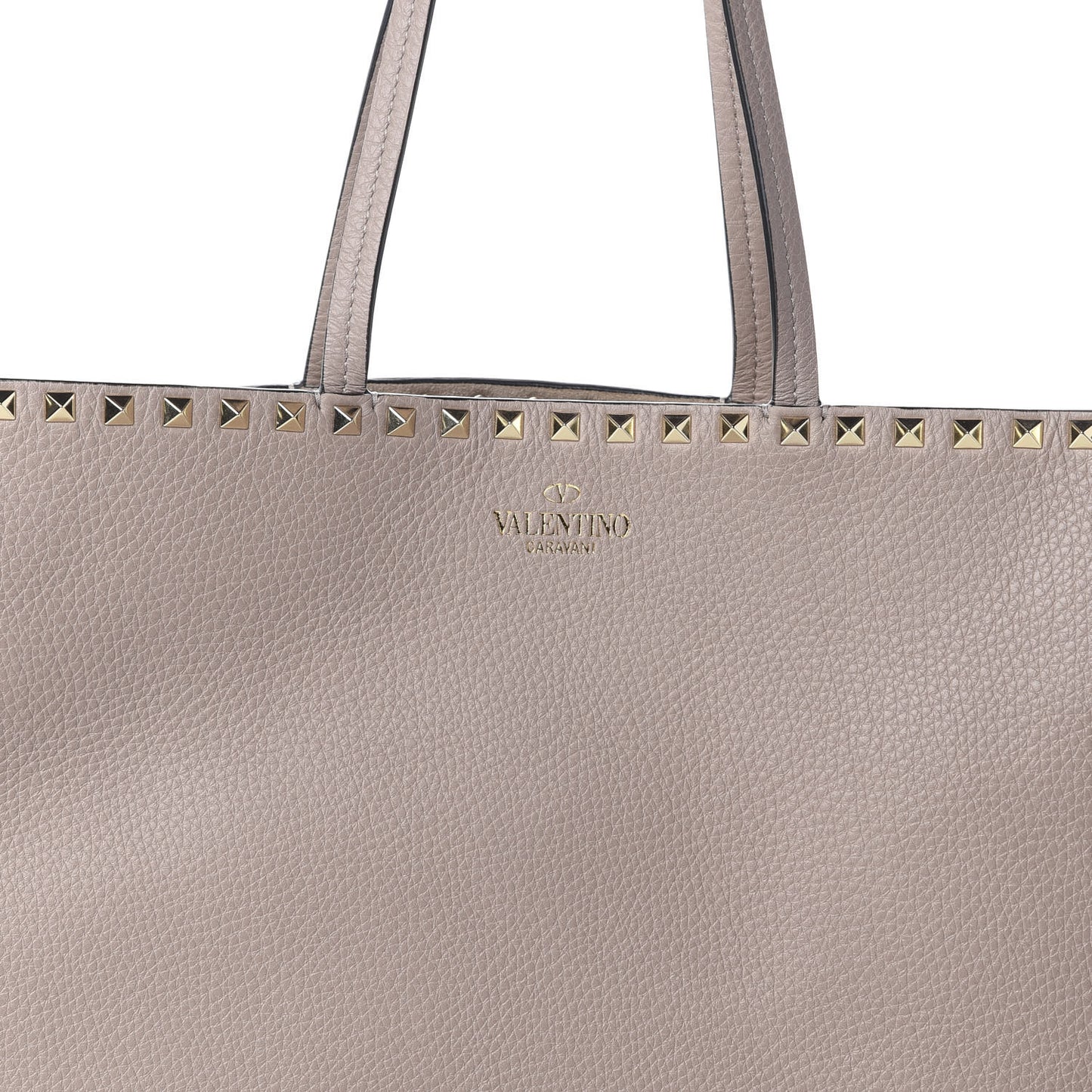 Grained Calfskin Rockstud Shoulder Tote Poudre