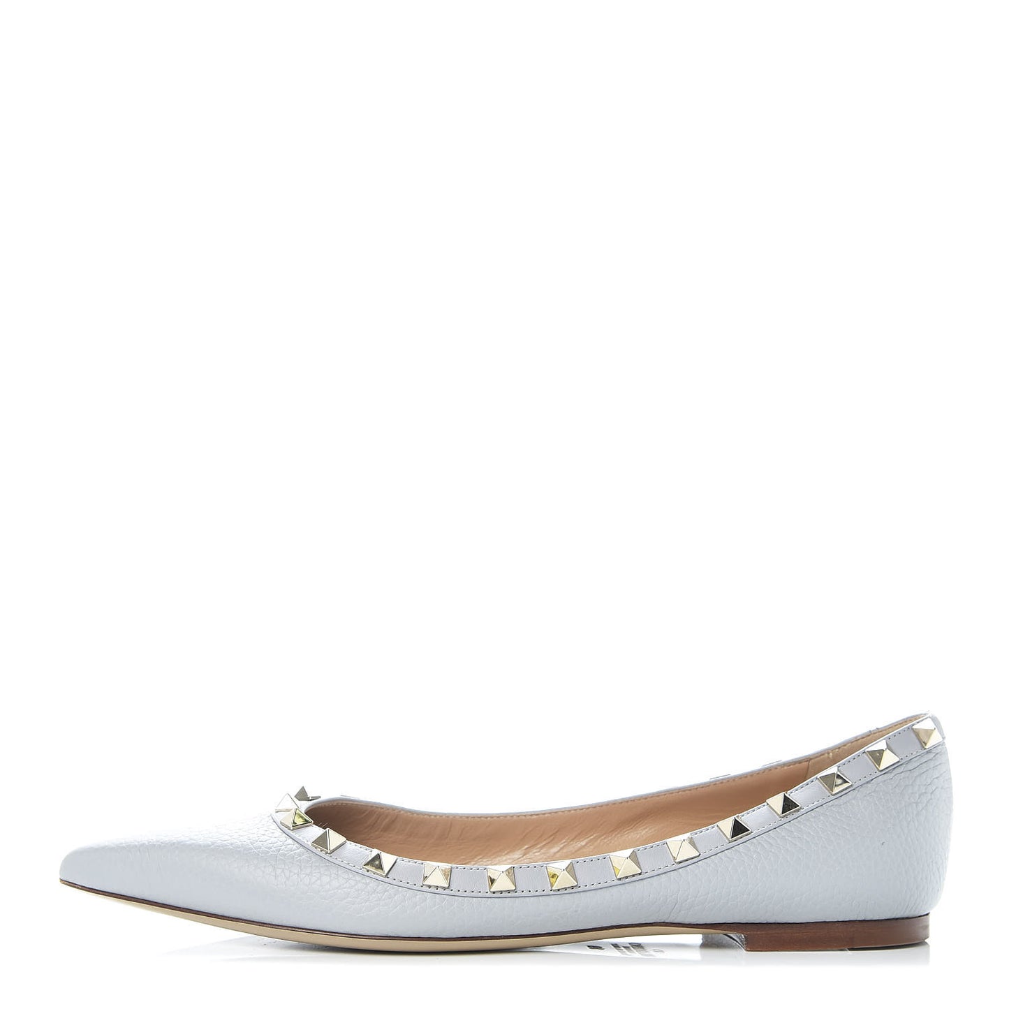 Pebbled Calfskin Rockstud Ballerina Flats 39 Opal Grey