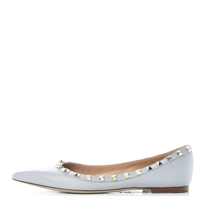 Valentino Garavani Pebbled Calfskin Rockstud Ballerina Flats 39 Opal Grey 1 of 7