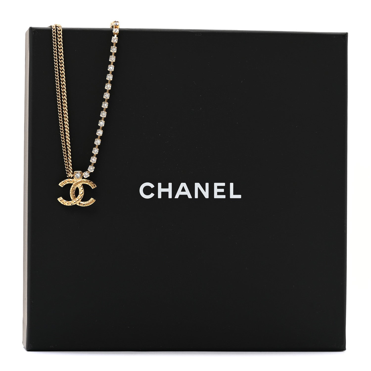 Chanel Metal Crystal Quilted CC Pendant Necklace Gold 6 of 6