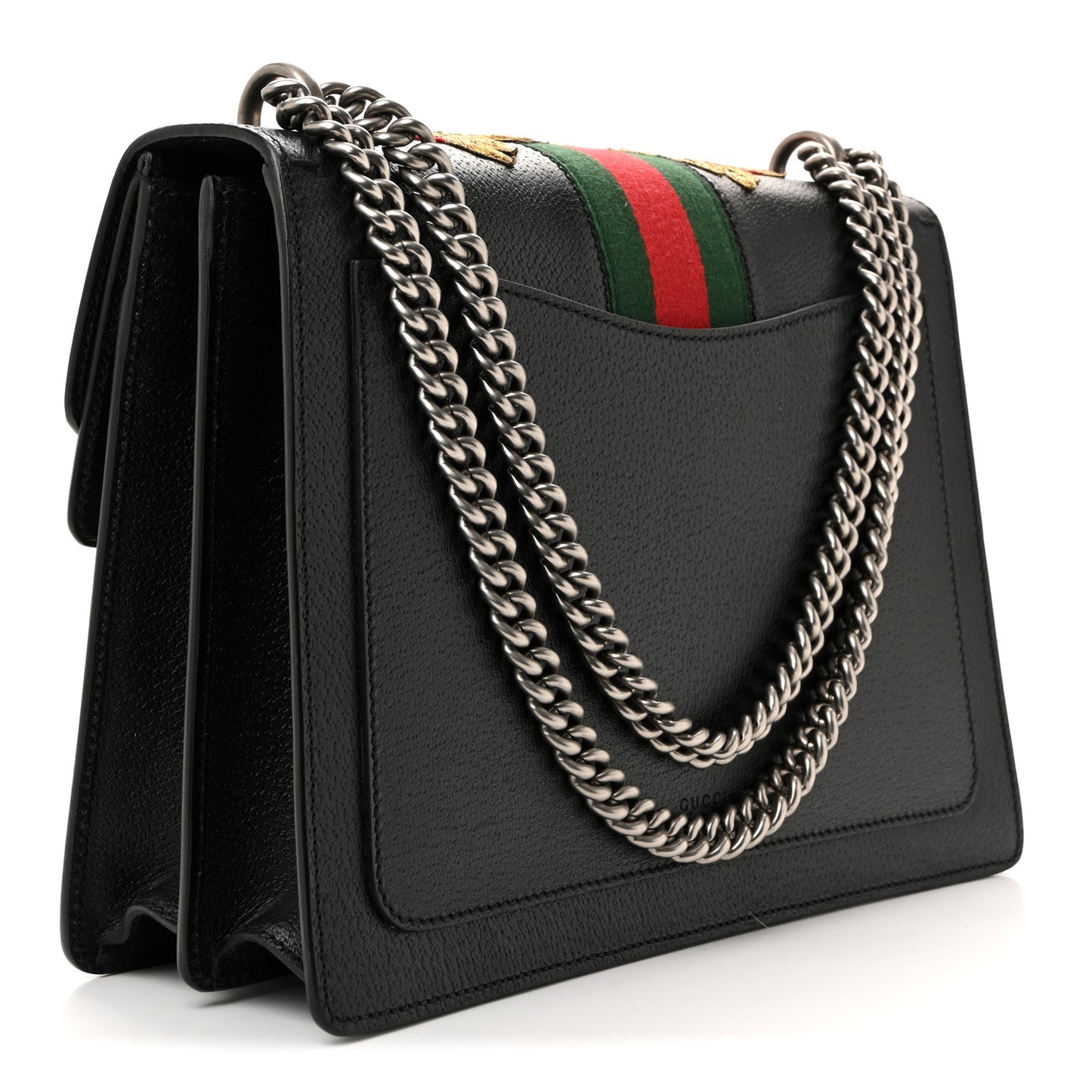 Calfskin Web Floral Embroidered Medium Dionysus Shoulder Bag Black