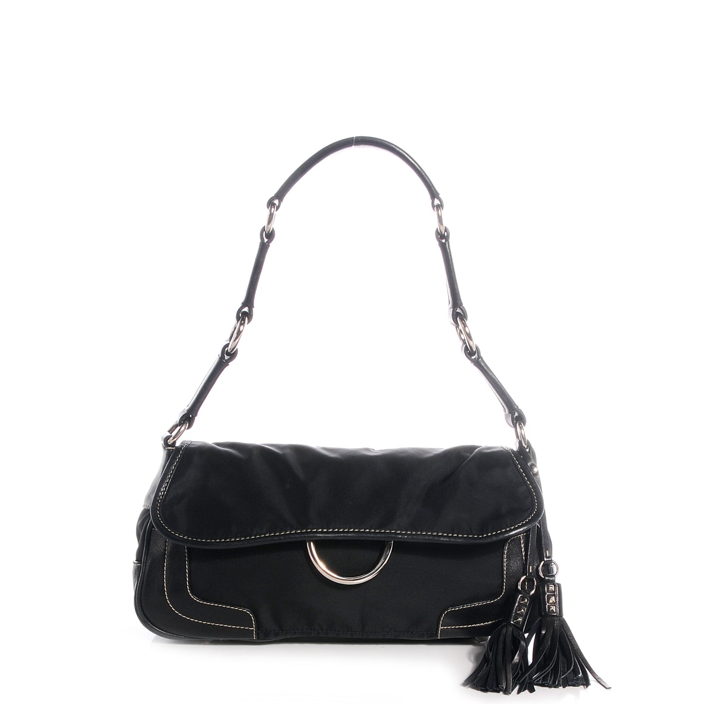 Tessuto Nylon Tassel Shoulder Bag Nero Black