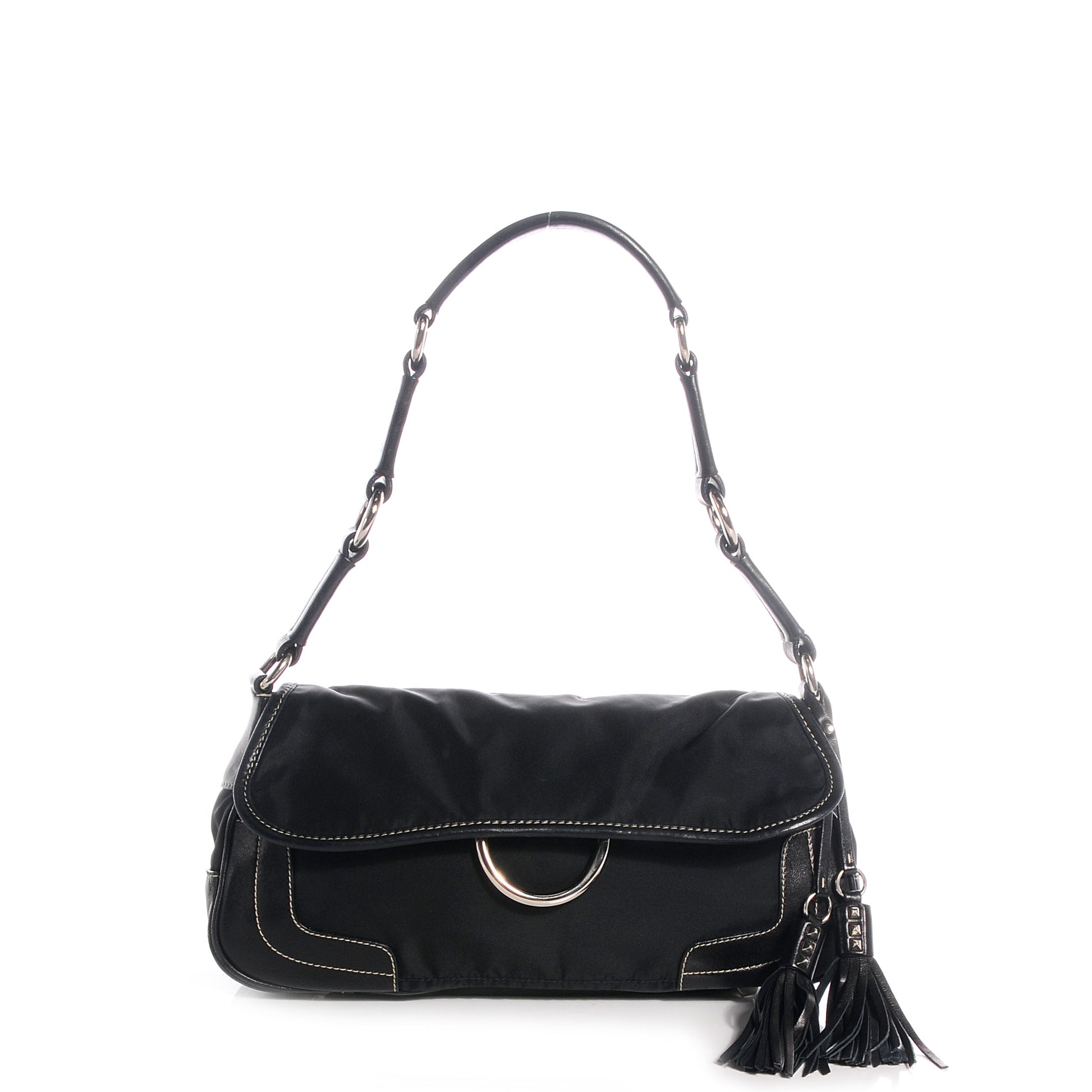 Prada Tessuto Nylon Tassel Shoulder Bag Nero Black 1 of 8