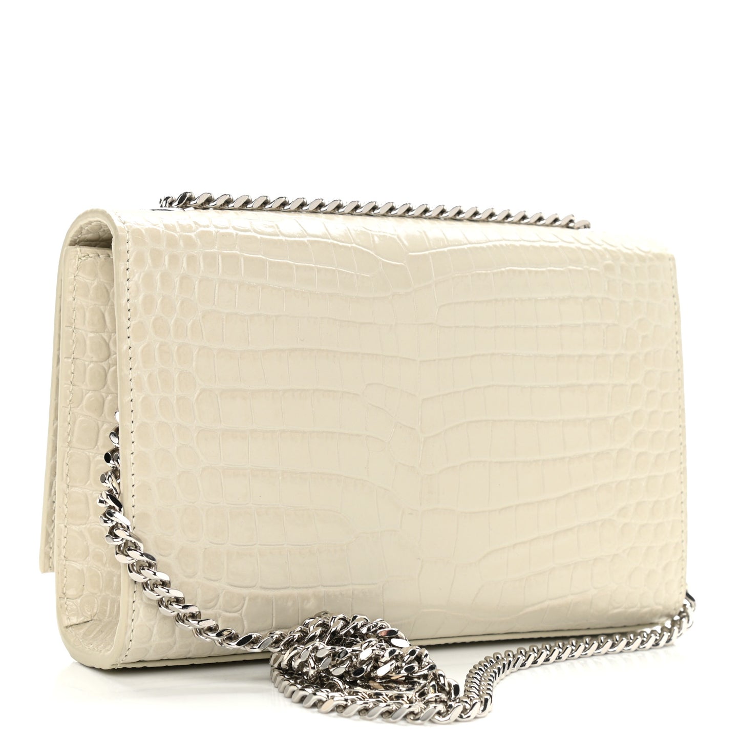 Calfskin Crocodile Embossed Small Classic Monogram Kate Tassel Satchel Blanc Vintage