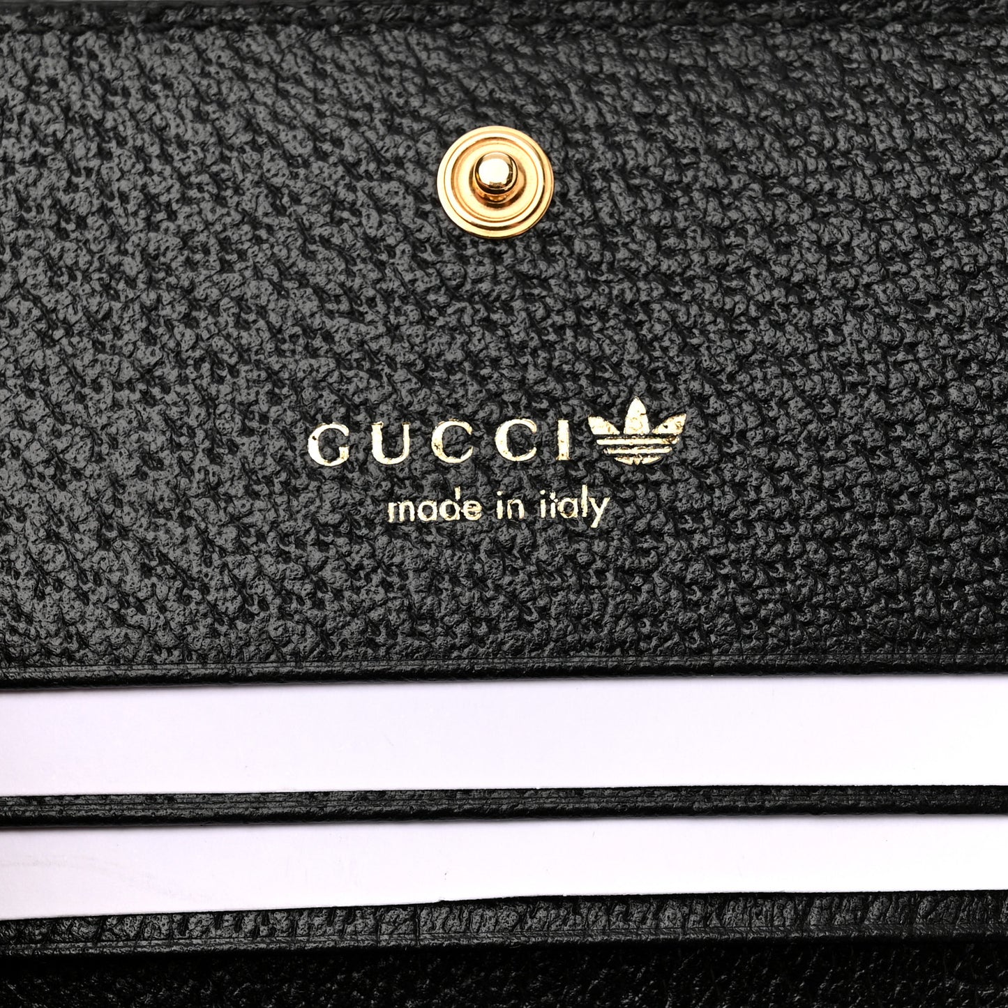 X ADIDAS Textured Dollar Calfskin Trefoil Horsebit 1955 Card Case Wallet With Strap Black Off White