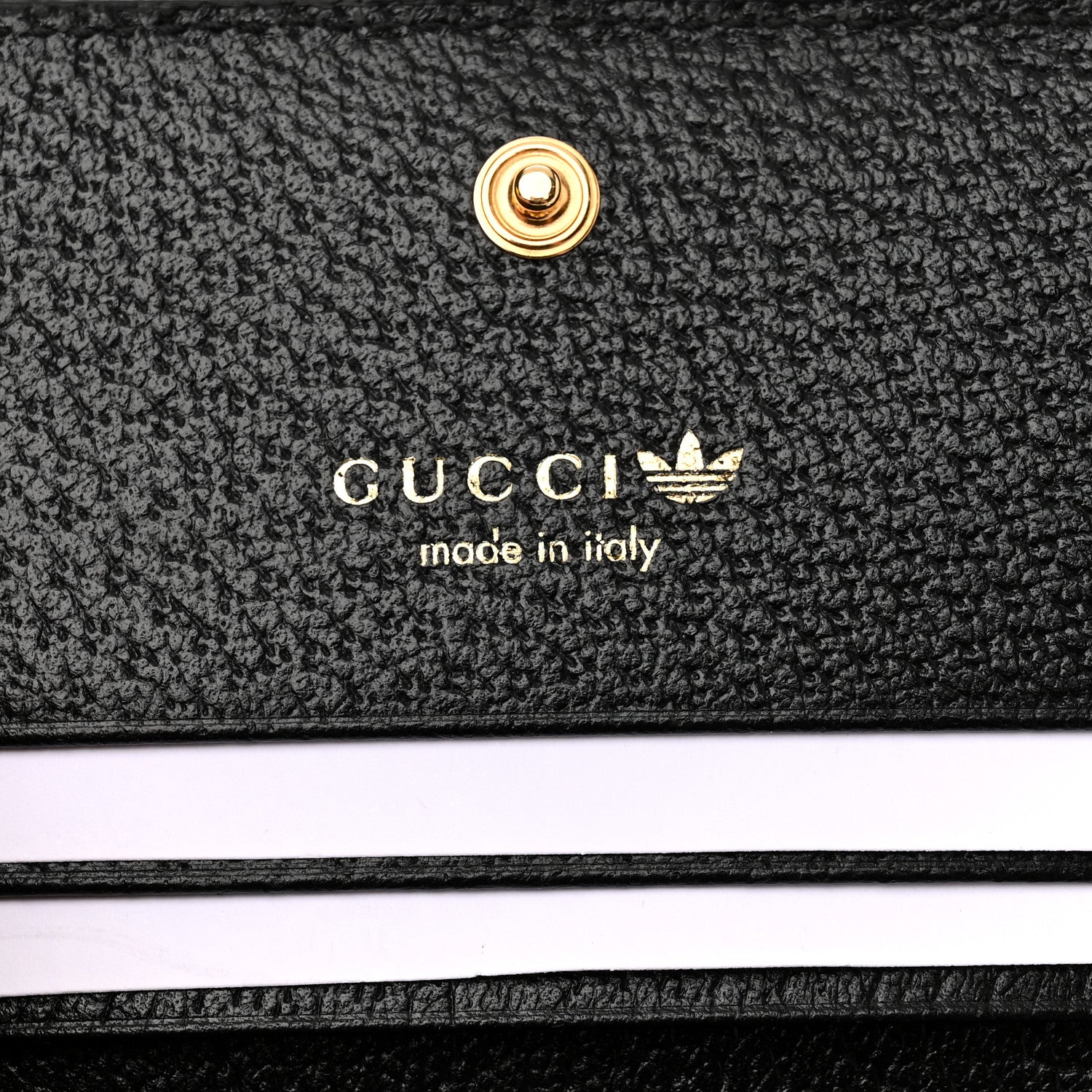 Gucci X ADIDAS Textured Dollar Calfskin Trefoil Horsebit 1955 Card Case Wallet With Strap Black Off White 6 of 10