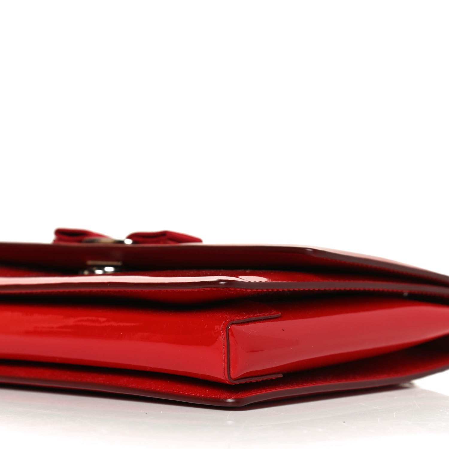 Salvatore Ferragamo Patent Ginny Vara Bow Shoulder Bag Red 9 of 13