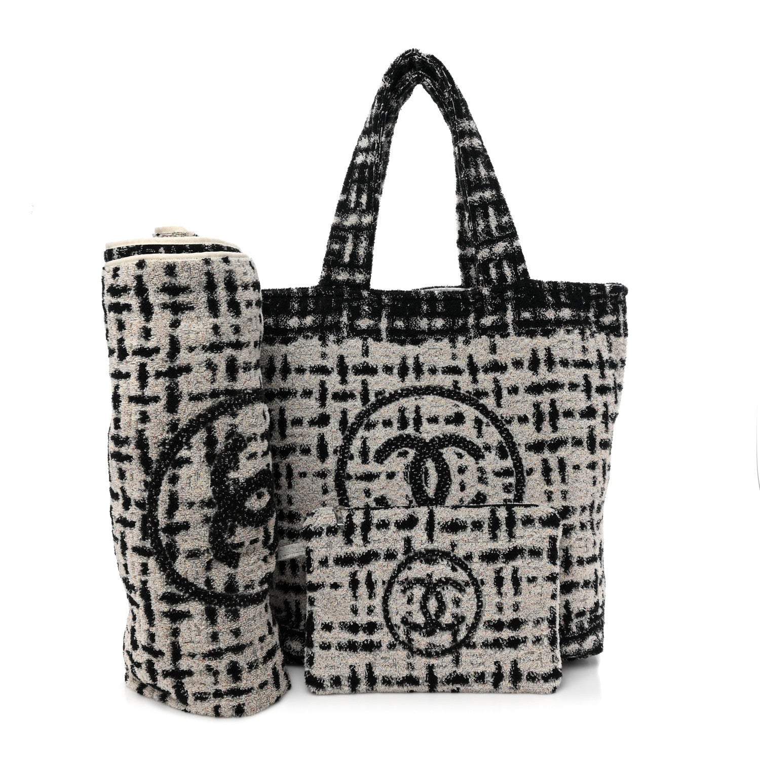 Chanel Terry Cotton CC Beach Tote Towel Set White Black 3 of 11