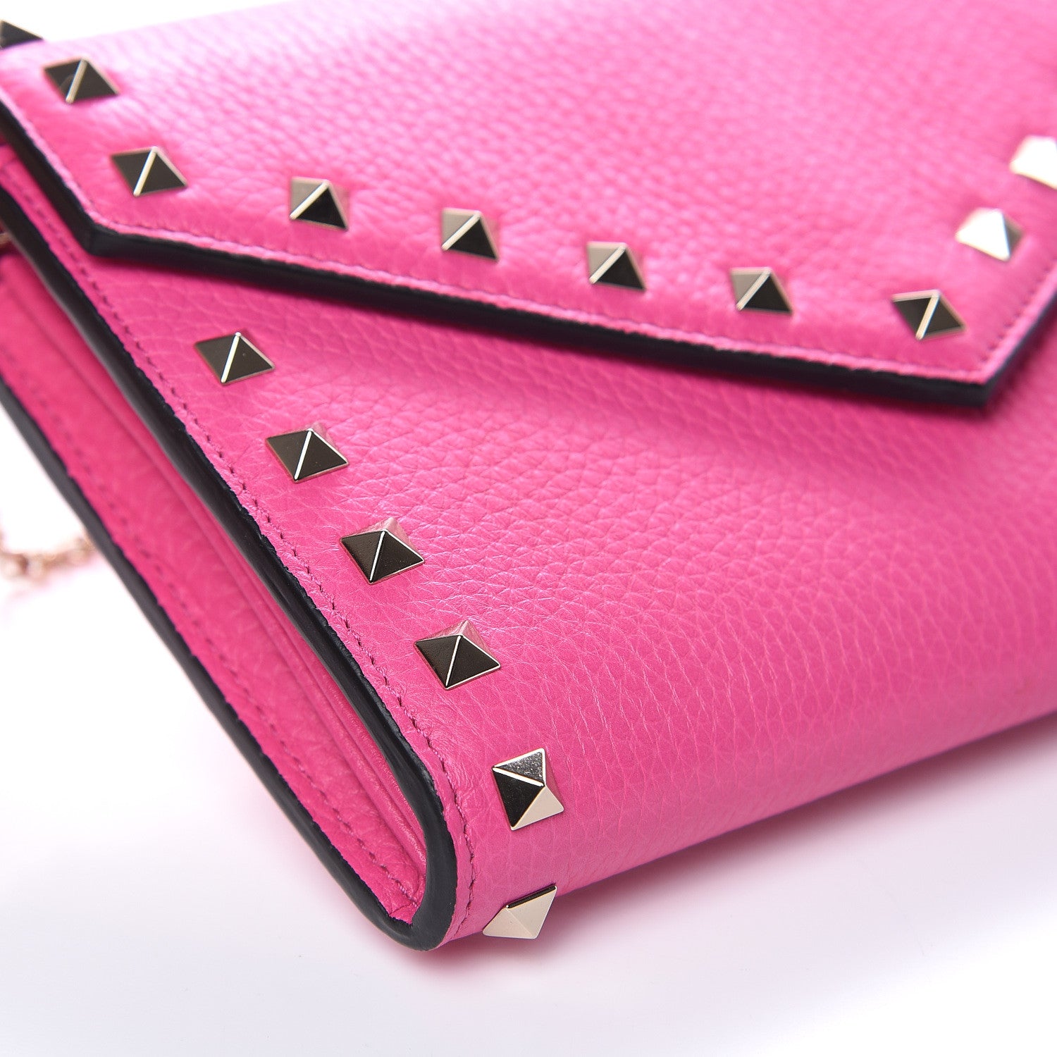 Valentino Garavani Grained Calfskin Rockstud Envelope Wallet on Chain Peony 9 of 11