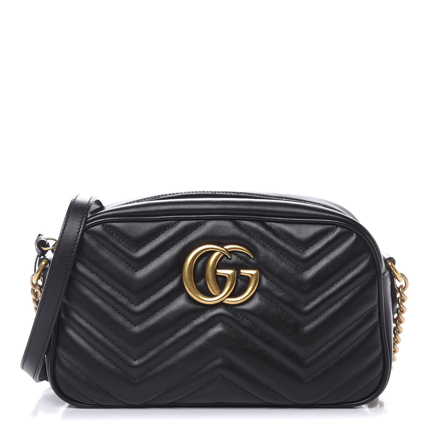 Calfskin Matelasse Small GG Marmont Chain Shoulder Bag Black