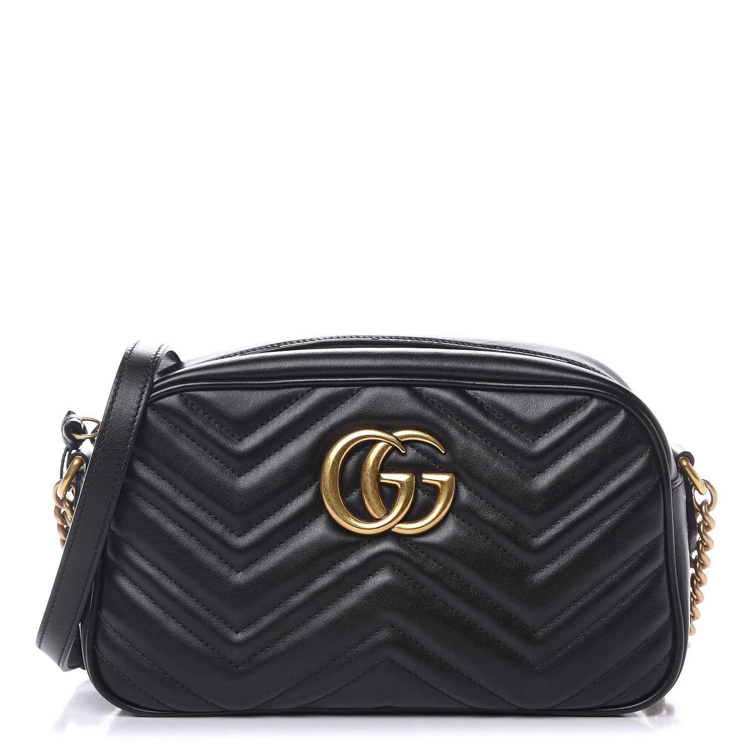 Gucci Calfskin Matelasse Small GG Marmont Chain Shoulder Bag Black 1 of 10
