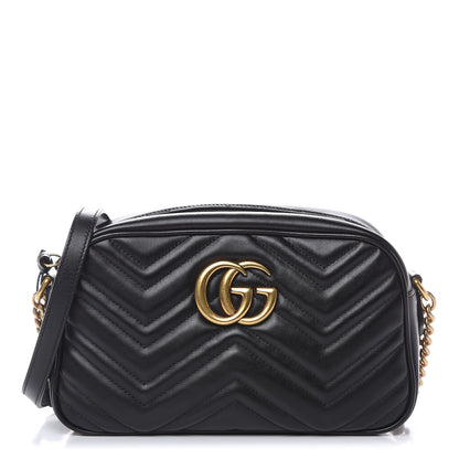 Gucci Calfskin Matelasse Small GG Marmont Chain Shoulder Bag Black 1 of 10