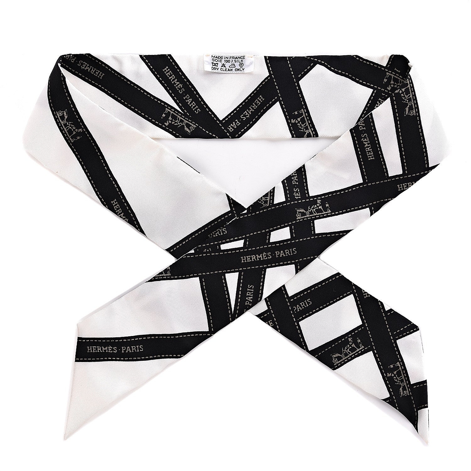 Hermes Silk Bolduc Twilly White Black 1 of 6