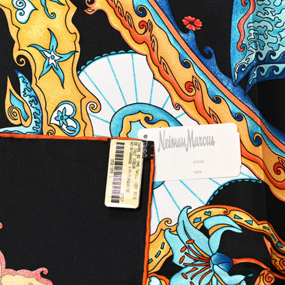 Hermes Silk De Tout Coeur Scarf 90 Black Orange Vif Turquoise 6 of 6