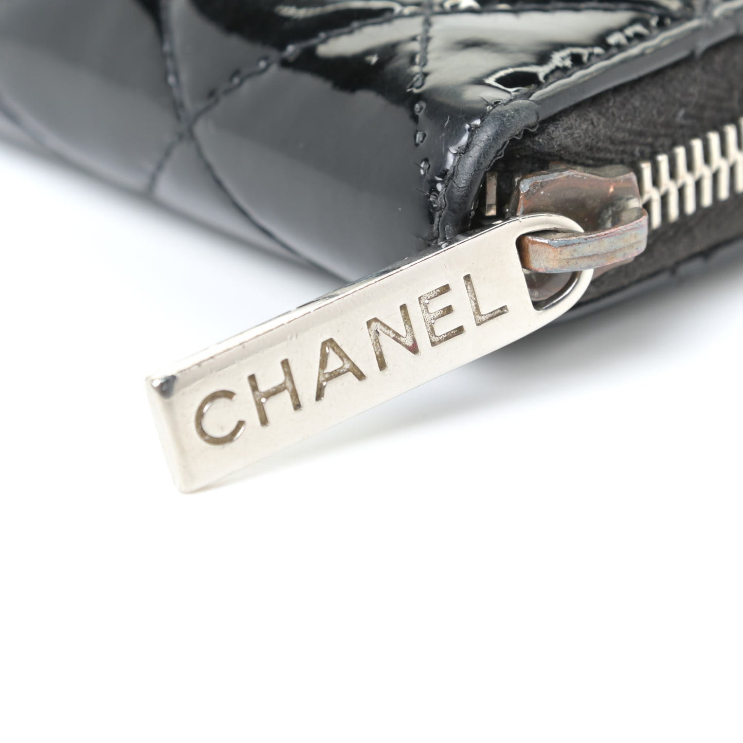 Patent Quilted Brilliant Zip Around Wallet Black