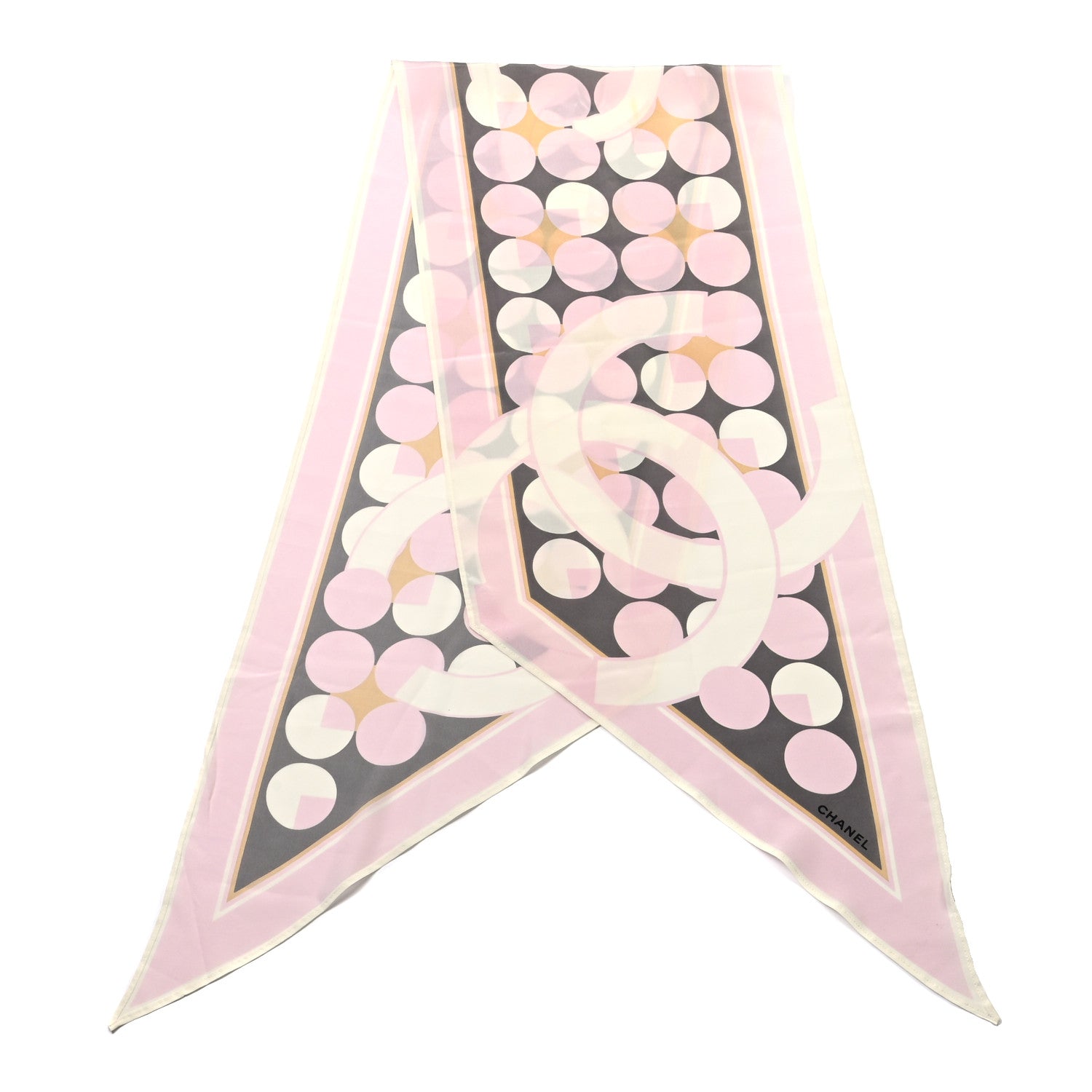 Chanel Silk CC Scarf Pink Grey White 1 of 5